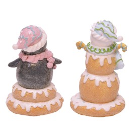 Mark Feldstein & Associates Frosted Gingerbread Snowman and Penguin Holiday Tabletop Figurines, Set of 2, 5 Inch
