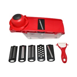 Ram® 6 in One Multi-Function Vegetable Grater, Mandoline Slicer, Potato Chipper, Food Cutter with Storage Container for Onion, Tomato, Cucumber, Carrots, Fruits, Cheese