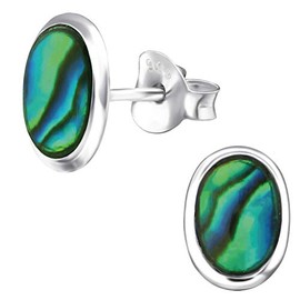 EYS JEWELRY Women's Earrings Oval Abalone Paua Shell 925 Sterling Silver 9 x 6 mm Stud Earrings Women's Earrings Women's Earrings, Sterling Silver, Abalone
