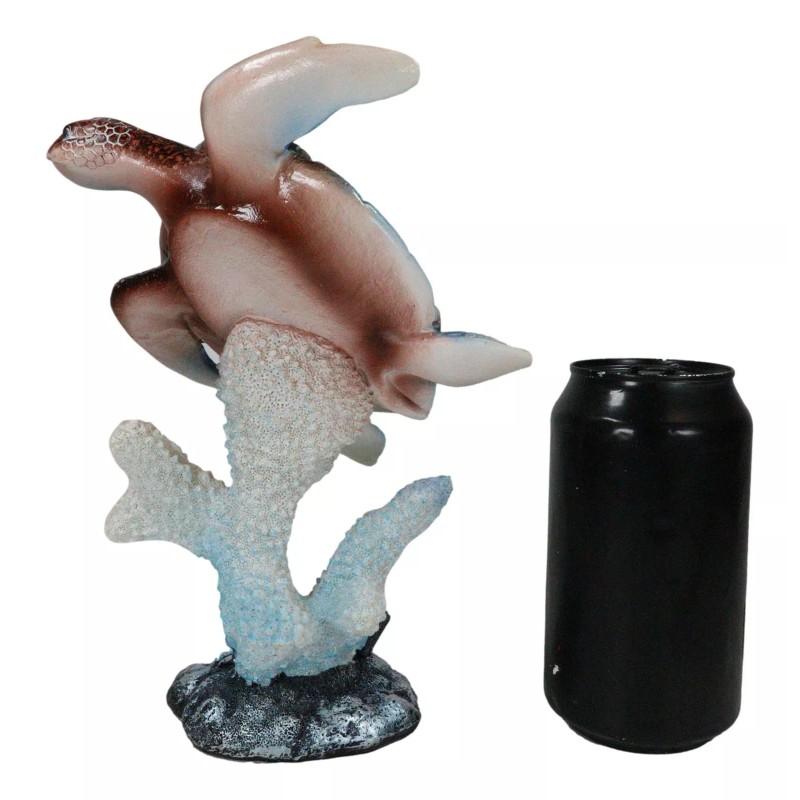 Nautical Ocean Blue Giant Sea Turtle Swimming By White Corals