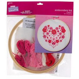 Valentine's Day Flowers Embroidery Kit with Hoop and Floss - Makes One 6 Inch Piece