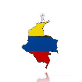 Claddagh Gold Fine Sterling Silver Map of Colombia Flag Enamel Pendant Necklace, 16"