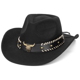 HilyBony Women Men Classic-Western-Cowboy-Hat - Wide-Brim Cowgirl Felt Cap Fedora Hats with Buckle Outback for Outdoor