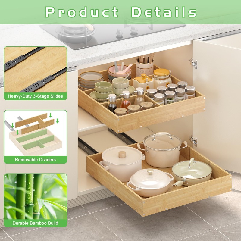 LUHENPING No Drill Pull Out Drawers for Cabinets, 20" W