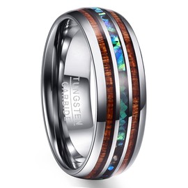 VAKKI Mens Rings with Hawaiian Koa Wood Inlay 8mm Abalone Shell Tungsten Wedding Bands Size Z+4