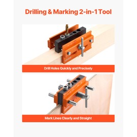 VEVOR Doweling Jig Kit, Self Centering Dowel Drill Jig for Straight Holes, Aluminum Alloy Woodworking Tools with 6 Drill Guide Bushings, Adjustable Width, for Wood Working, Drilling and Marking