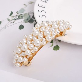 Yusier Large Pearl Hair Accessories Metal Vintage Hair Barrettes French Double Clasp Barrettes Decorative Hair Clasps Accessories for Women Girls (Large 01)