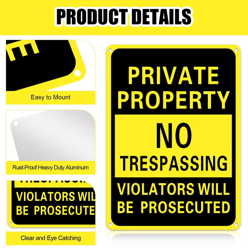 100 Pcs Private Property No Trespassing Sign 7 x 10