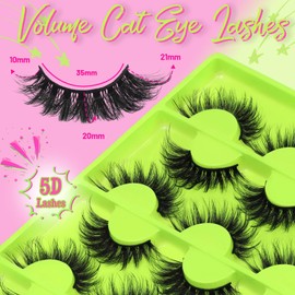 Veleasha Lashes Cat Eye Eyelashes 12 Pairs D Curl Fluffy False Eyelashes 5D Luxurious Volume Fake Lashes (Dopamine Green)