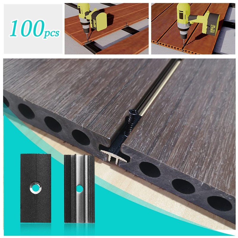 Pack of 100 Aluminium Alloy Patio Clips Fixing Clips Hidden