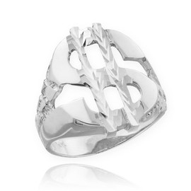 Men's 925 Sterling Silver High Polish Band Lucky Nugget Band Dollar Sign Ring (Size 4.25)