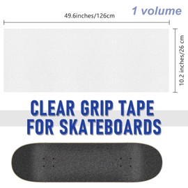 JALCH Transparent Skateboard Grip Tape - 49.6"x10.2" Anti-Slip, Waterproof Clear Sandpaper for Longboards, Double Kick Skateboards - Durable, Bubble-Free Clear Tape for Enhanced Safety and Control