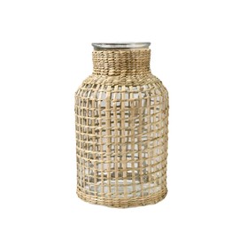 Serene Spaces Living Large Rattan Wrapped Glass Bottle Vase, Farmhouse Vase for Dried, Fresh, Faux Plants, Table Centerpiece for Wedding, Living Room, Mantel, Office, 7.25" Diameter & 12.5" Tall