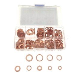 JZK 200pcs Metric Assorted Copper Gasket Washers M5 M6 M8 M10 M12 M14 Motorcycle Oil Drain Plug Brake Metal Grommet Assortment Kit