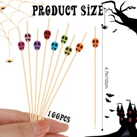 100 PCS Halloween Cocktail Picks,Skull Cocktail Toothpicks,Halloween Drink Decorations,Cupcake Picks for Birthday Party Trick or Treat Party Supplies,Colorful Sandwich Skewers Sticks