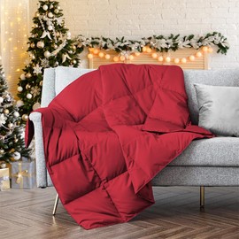 puredown® Lightweight Packable Couch Throw Soft Feather Down Throw Blanket for Indoor and Outdoor Use, 50"X70", Fiery Red