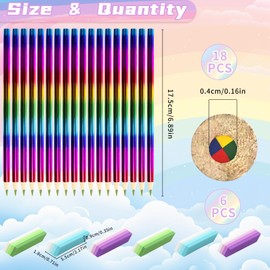 IETWATE Pack of 18 Rainbow Colouring Pencils Children, 4 in 1 Rainbow Pencils, Wooden Pencils with 6 Rainbow Erasers, Rainbow Pencils for Party Bags, Children's Birthday Party Favours