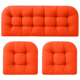 Barydat 3 Pack Wicker Furniture Cushions Waterproof Outdoor/Indoor Tufted Wicker Chair Cushions 1 Loveseat and 2 U-Shape Rattan Chairs for Patio Furniture, Rattan Love Seat, Bench(Orange)