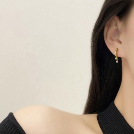 WOVEE Hoop Earrings AAA Zirconia with Drop Pendant Small 10 mm Earrings Hanging Gold-Plated Tassels Dangle Women, Cubic Zirconia