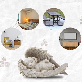 iFCOW Pet Memorial Stone Resin Memorial Statue Gravestone Dog Sleeping Angle Wing Statue Sympathy Gift