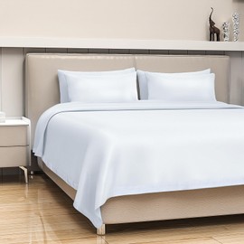 Enjoy Life Flat Sheet 300 Thread Count 100% Cotton, Luxury Quality Cool & Crisp Percale Sheets Super Soft Top Sheet Queen Size, White (Queen)