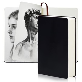Hopesky A6 Blank Sketchbook 4.1" × 5.8", 330 Sheets / 660 Pages Hardcover Sketch Book for Drawing, Small PU Leather Sketch Pad with Thick Paper, Ribbon Bookmark (Black)