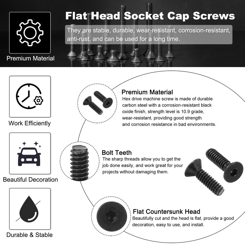 PATIKIL #6-32 x 1/2" Flat Head Socket Cap Screw, 10