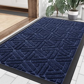 Smiry Front Door Mat Outside Entrance, Heavy Duty Natural Rubber Doormat, Trap Dirt and Moisture Easy Clean Low Profile Patio Porch Welcome Floor Mats for Entry, 29.5x17 Inch, Navy Blue