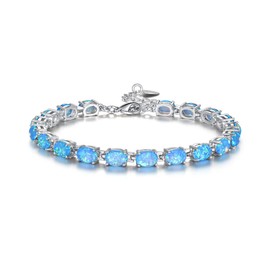 CiNily Oval Shape Tennis White Opal Bracelet for Women Ladies Adjustable Opal Jewelry Rhodium Plated Gemstone Bracelet 8.5"
