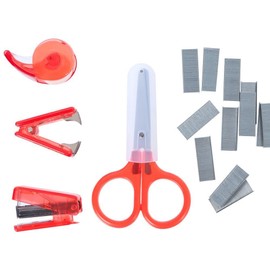 TRAVEL DEPOT Mini School Supplies Kit — Aesthetic Mini Stapler — Mini Tape Dispenser Mini Scissors — Mini Office Supply Kit for Kids — Tiny Notary Supplies —includes Mini Stapler Staples Refill — Red
