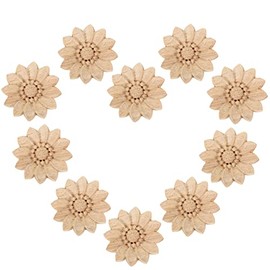 MUXSAM 10Pcs Wood Carved Applique Onlay for Door Coset Drawer Ceiling Handmade Unpainted Exquisite Clear Flower Frame Onlay Furniture Decoration 8cm