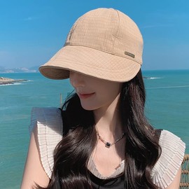 NOOFNO Women's Summer Baseball Cap Wig,Foldable Wide Brim Beach Sun Hat Wig,Hat with Hair Attached via Magic Tape, Detachable,Khaki