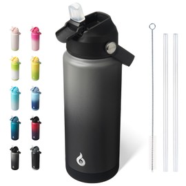 BJPKPK Water Bottle with Straw Lid, 24oz Vacuum Insulated Water Bottles, Metal Stainless Steel Water Bottle for Sports, Travel, BPA Free Leak Proof Thermos, Cups, Flasks, Tumblers,Black Grey