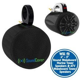 Two Small Black Heavy Duty Marine Wakeboard Tower Pod Speaker Covers for Small Boat Speakers - Cover Dimensions H 7.9" x W 7.9" x D 8.3" - Fits Boss, Rockville, Kicker, Pyle & NOAM NUTV5