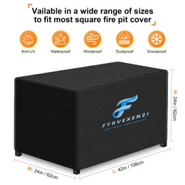 Fire Pit Cover Rectangular 52x34x24 Inch, Heavy Duty 600D Waterproof Outdoor Fire Pit Table Cover, Fade & Weather Resistant Propane Gas Firepit Cover for Patio Furniture