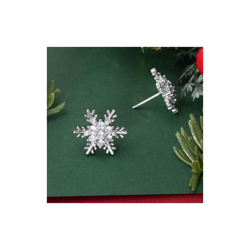 SELOVO Winter Snowflake Cubic Zirconia Stud Earrings Silver Tone