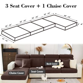 Sectional Couch Covers Couch Cushion Covers for Sectional Sofa L Shape Sofa Covers Washable Universal Stretch Sofa Slipcovers Soft,Anti Slip,Skin-Friendly for Pets (Brown,3 Seats + Chaise Cover)
