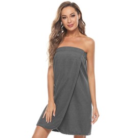 Knuffnee Women Wrap Towel Shower Spa Wraps Terry Cloth Bathrobe Adjustable Bath Wrap Grey S/M