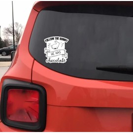 Follow The Bunny He Has Chocolate 6-Inch Vinyl Decal Sticker for Laptops, Water Bottles, Cars, Notebooks, and More – Durable, Waterproof, Weather-Resistant, Easy to Apply, and Long-Lasting