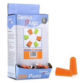 Genius Plugz Uncorded Soft Foam Disposable Noise Cancelling Ear Plugs Hearing Protection - 200 Pair, 32dB NRR, Individually Packed, Hi-Visibility Colors (Hi-Viz Orange)