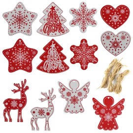 aufodara 12 Pieces Christmas Tree Decoration Christmas Wooden Pendant Christmas Decoration with Jute String for Hanging Christmas Tree Decorations DIY Crafts Christmas