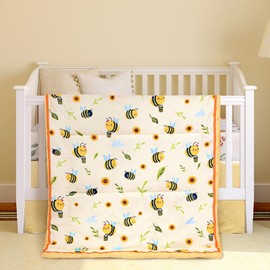 Ganeen 3 Pieces Sunflower Bee Crib Bedding Set for Girls Boy Baby Yellow Sunflower Toddler Sheets Bee Bedding Set Standard Size Neutral Baby Bedding Sets