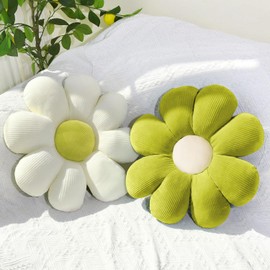 Duscdesp 2 Pcs Flower Pillow,Cute Pillows Floor Cushion 38cm Flower Cushion,Floor Pillow Floor Cushions for Kids Girls,Aesthetic Room Sofa Chair Decor (Green+White, 38CM)