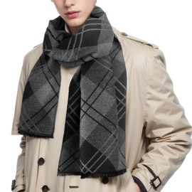 Men Scarf Winter - Men Warm Tartan Scarves Classical Cashmere-like Plaid Knitted Long Scarf Shawl Neck Wrap