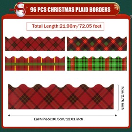 96 Feet Christmas Bulletin Board Borders Buffalo Plaid Scalloped Border Trims Xmas Classroom Borders Plaid Bulletin Board Decorations for Holiday School Classroom Office Wall Party Decor,4 Styles