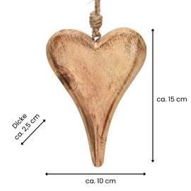 2 x Wooden Heart Pendants, 15 x 10 cm, Solid Wooden Hearts for Hanging, Wooden Decoration, Wedding Decoration, Room Decoration, Window Decoration