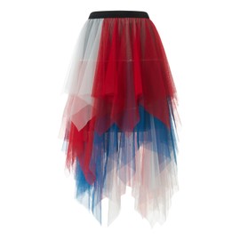 Yassiglia Tulle Skirt Women's Elegant Mesh Skirt Long Tiered Skirt Mullet Tulle Skirt Knee-Length Tutu Skirts for Carnival Party Wedding Party Leisure, White red blue