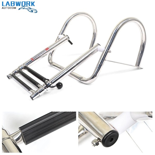 labworkauto Boat Ladder Stainless Steel 3 Steps Telescoping Ladder Folding