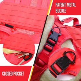 No Pull Dog Harness -Tactical Dog Harness - Military Dog Vest with Adjustable - Dog Harness for Large Dogs, Service Dog, Red, XL