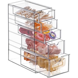 Organizador de Cajones de Almacenamiento Transparente Acrílico con 5 Cajones para Accesorios de Cabello, Joyas, Maquillaje, Papelería, Cosméticos, Anteojos y Más